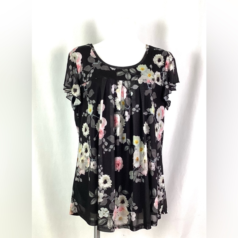 Furnex- semi sheer silky stretchy floral knit